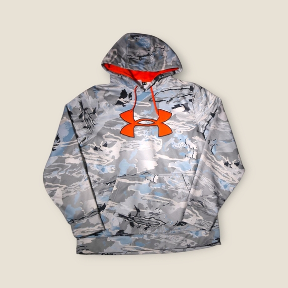 Under Armour Men Hoodie M Gray Camouflage Long Sleeve Logo Oversized - Picture 2 of 10